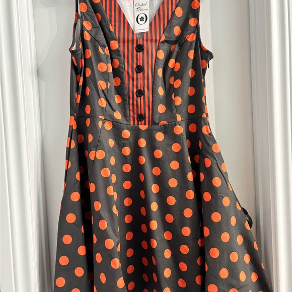 Polka Dot Women’s Dress - Orange and Black - Picture 2 of 6